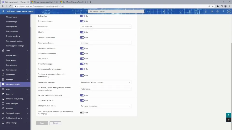 Messaging policies