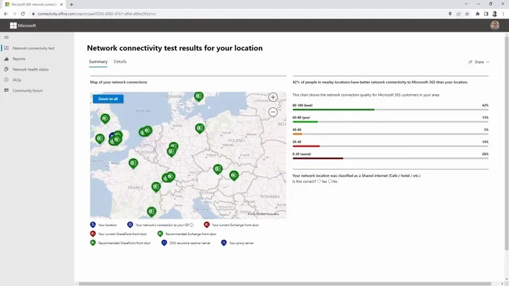 Microsoft 365 network connectivity test tool