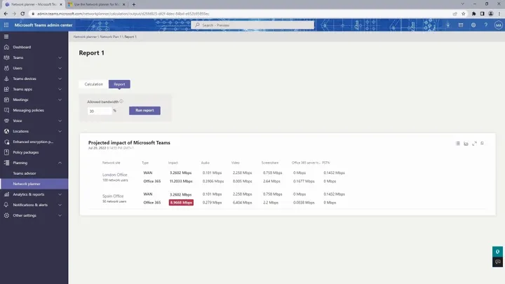 Microsoft Teams Network Planner